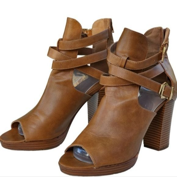 Charlotte Russ Platform Open Toe‎ Tan Ankle Booties Size 10 - Picture 1 of 15